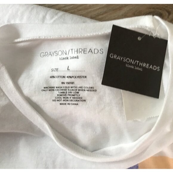 GRAYSON/THREADS-WOMEN WHITE CREW NECK LONG SLEEVE GRAPHIC CROP TOP SIZE LARGE - Picture 3 of 6